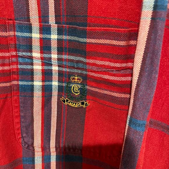 Vintage Chaps Ralph Lauren Flannel Plaid Button Down Shirt Men’s Size Large Red - Picture 4 of 10